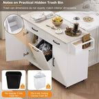 HomyCasa Kitchen Island Cart with Tilt-Out Trash Storage and Rolling Wheels, White