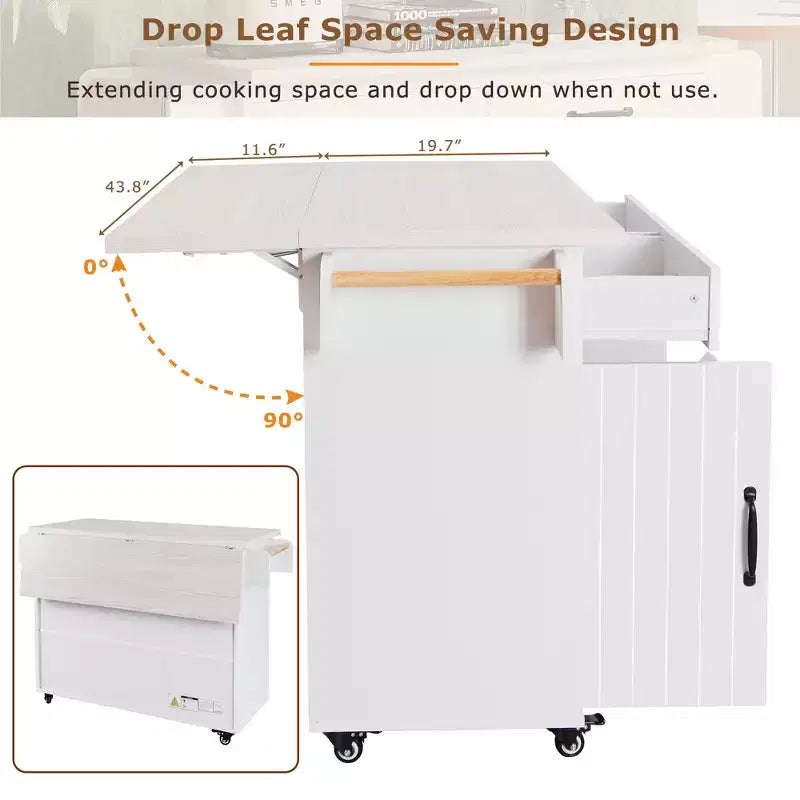 HomyCasa Kitchen Island Cart with Tilt-Out Trash Storage and Rolling Wheels, White