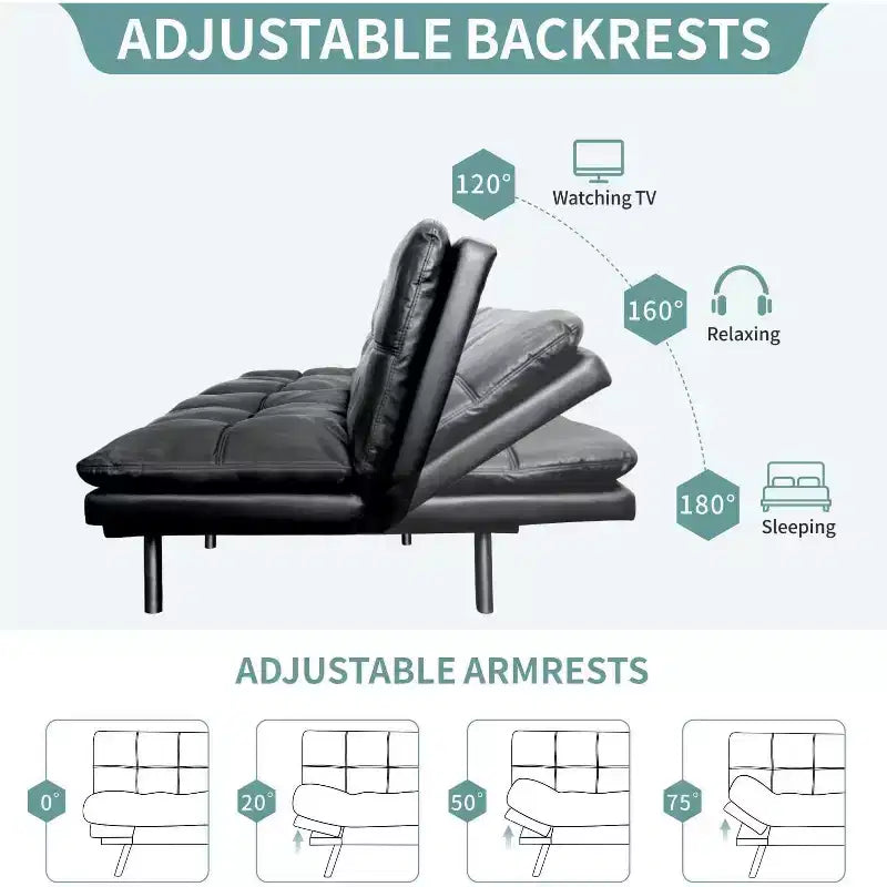 Dyonery Canapé-lit Futon Convertible 71", Canapé Futon Confortable, Canapé-lit Inclinable en Mousse à Mémoire de Forme pour Salon, Bureau, Appartement