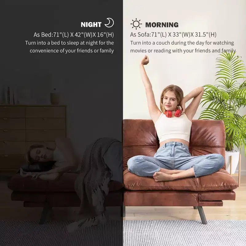 Dyonery Canapé-lit Futon Convertible 71", Canapé Futon Confortable, Canapé-lit Inclinable en Mousse à Mémoire de Forme pour Salon, Bureau, Appartement