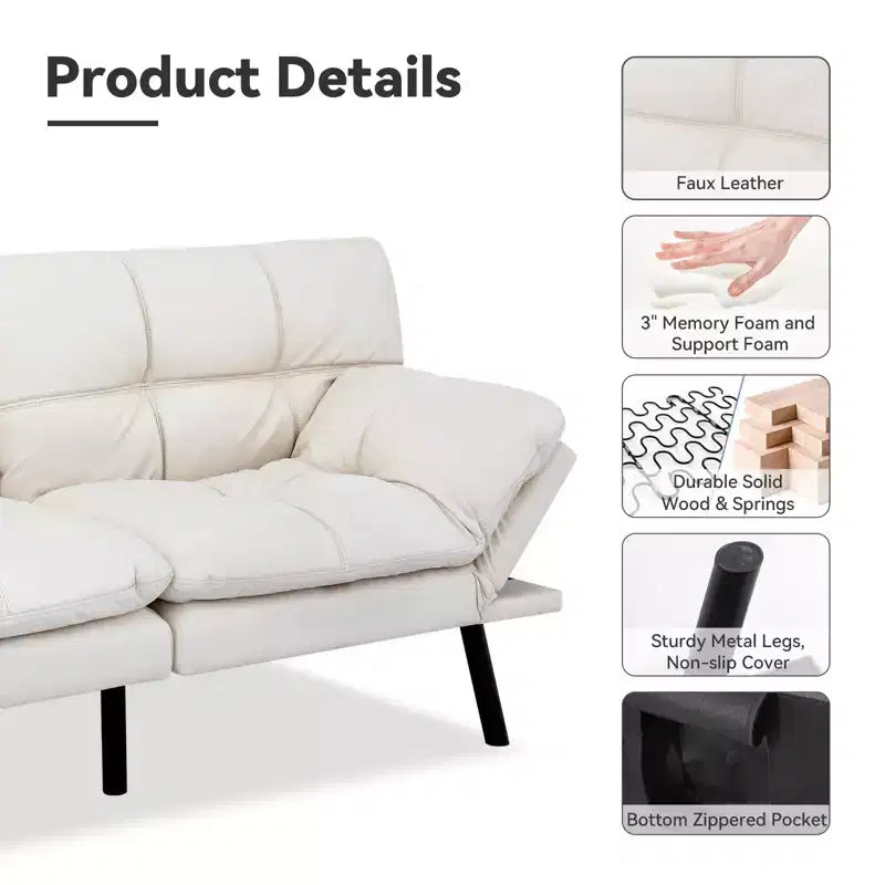 Dyonery Canapé-lit Futon Convertible 71", Canapé Futon Confortable, Canapé-lit Inclinable en Mousse à Mémoire de Forme pour Salon, Bureau, Appartement