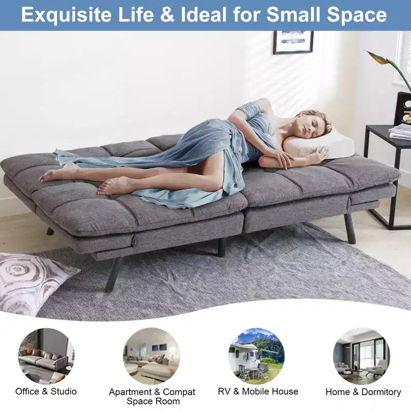 Dyonery Canapé-lit Futon Convertible 71", Canapé Futon Confortable, Canapé-lit Inclinable en Mousse à Mémoire de Forme pour Salon, Bureau, Appartement