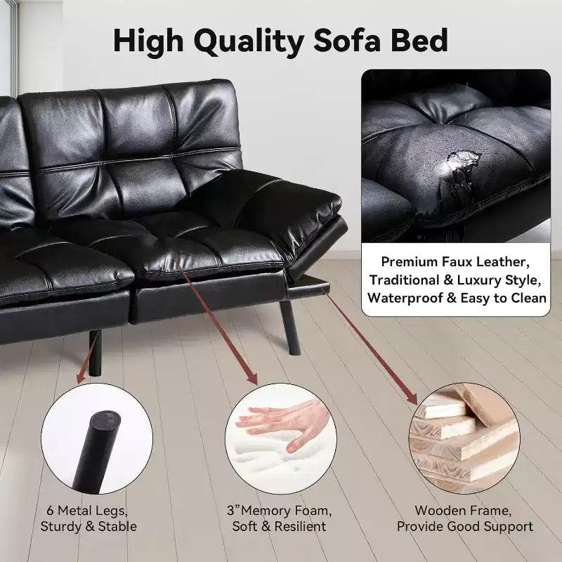 Dyonery Canapé-lit Futon Convertible 71", Canapé Futon Confortable, Canapé-lit Inclinable en Mousse à Mémoire de Forme pour Salon, Bureau, Appartement
