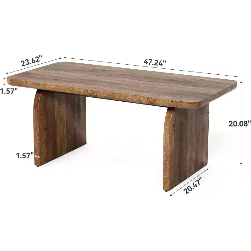 Table basse en bois Lantine Farmhouse de 47 pouces avec coins arrondis, meuble rectangulaire moderne bas pour salon (Marron rustique)