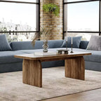 Table basse en bois Lantine Farmhouse de 47 pouces avec coins arrondis, meuble rectangulaire moderne bas pour salon (Marron rustique)