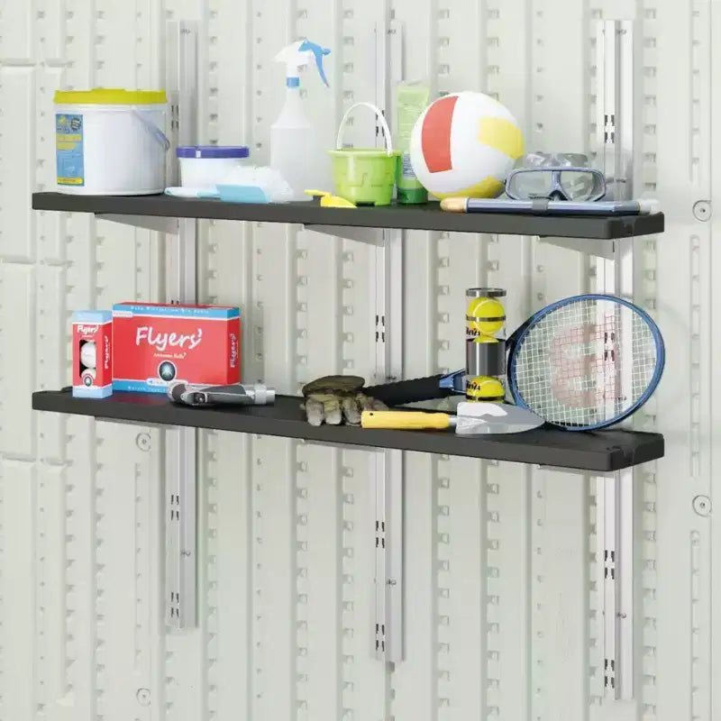 Kit de 4 étagères verticales Suncast pour abri de jardin, montage mural peu encombrant, rangement extérieur, noir