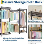 Freestanding Clothing Rack, 70.5 H Garment Rack Combo with Adjustable Shelves Storage for Bedroom Laundry Room Closet