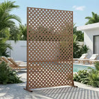 MAYEERTY Laurence Diamond Brown Galvanized Steel Room Divider, 72x47x16, 3-Piece Classic Privacy Screen