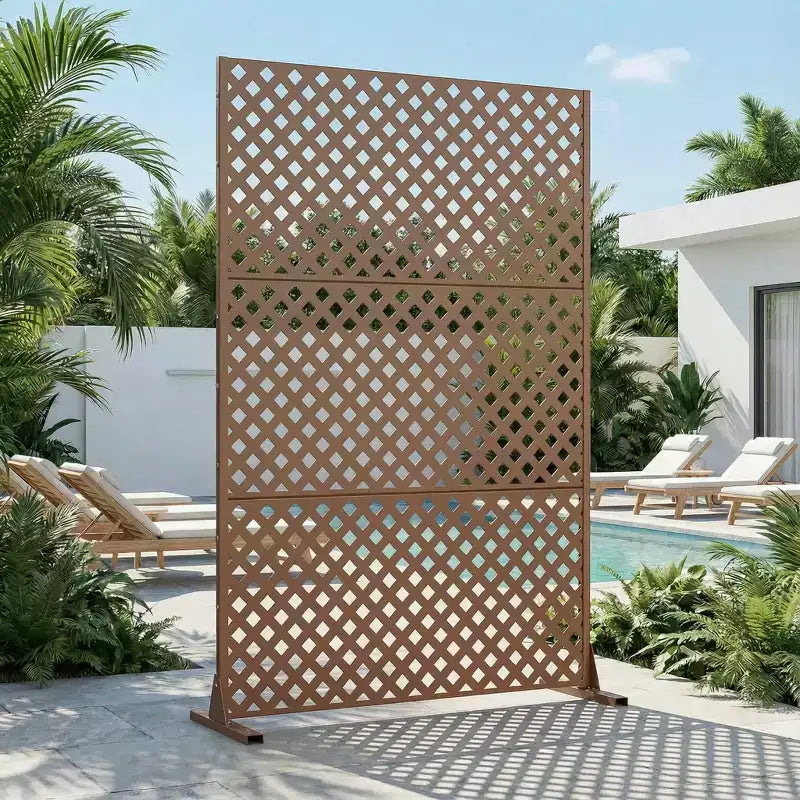 MAYEERTY Laurence Diamond Brown Galvanized Steel Room Divider, 72x47x16, 3-Piece Classic Privacy Screen