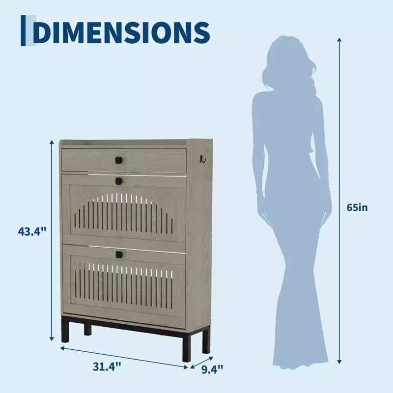 Meuble à chaussures avec 2 tiroirs basculants et 1 grand tiroir, meuble de rangement pour chaussures en bois avec étagère réglable, rangement pour chaussures, meuble à chaussures caché