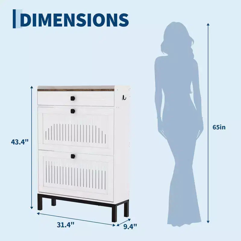 Meuble à chaussures avec 2 tiroirs basculants et 1 grand tiroir, meuble de rangement pour chaussures en bois avec étagère réglable, rangement pour chaussures, meuble à chaussures caché