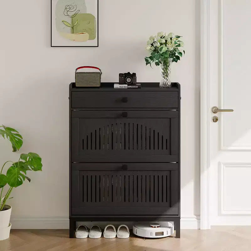 Shoe Cabinet with 2 Flip Drawers and 1 Large Drawer, Wooden Shoe Organizer Cabinet with Adjustable Shelf, Shoe Storage, Hidden Shoe Cabinet