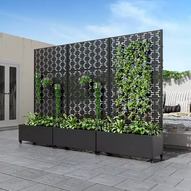 MAYEERTY Black Wrought Iron Planter with Trellis (Square 01), 72x35x16, 5-Piece Outdoor Garden Planter