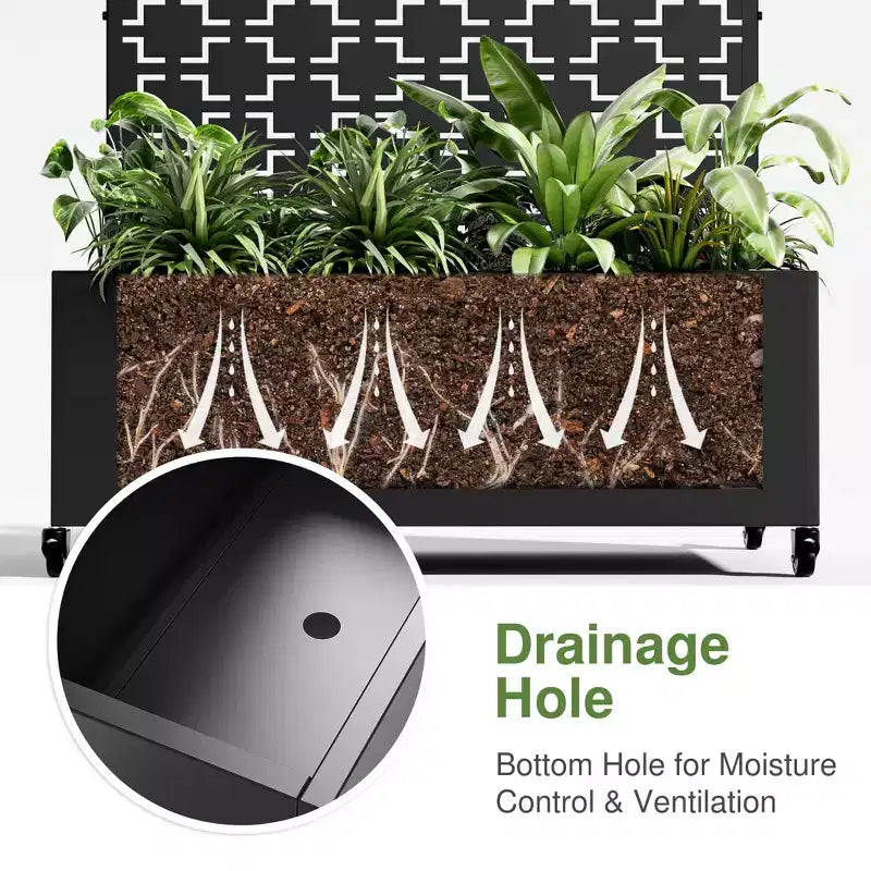 Jardinière MAYEERTY en fer forgé avec treillis (carré 01), 72x35x16, jardinière d'extérieur 5 pièces