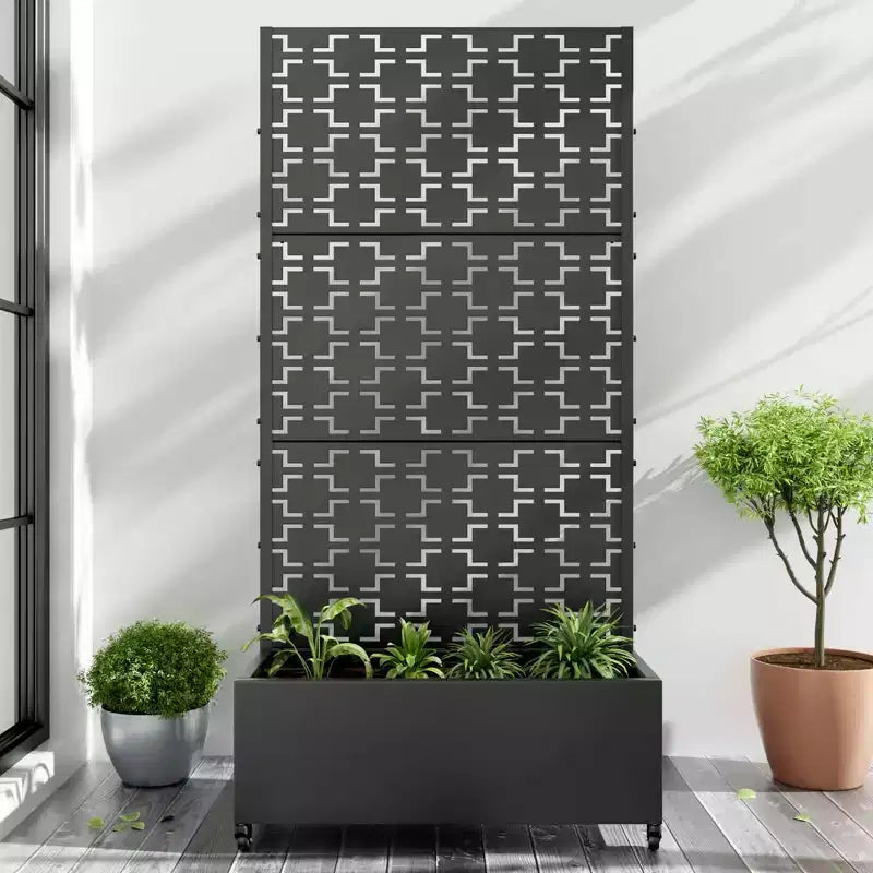 Jardinière MAYEERTY en fer forgé avec treillis (carré 01), 72x35x16, jardinière d'extérieur 5 pièces
