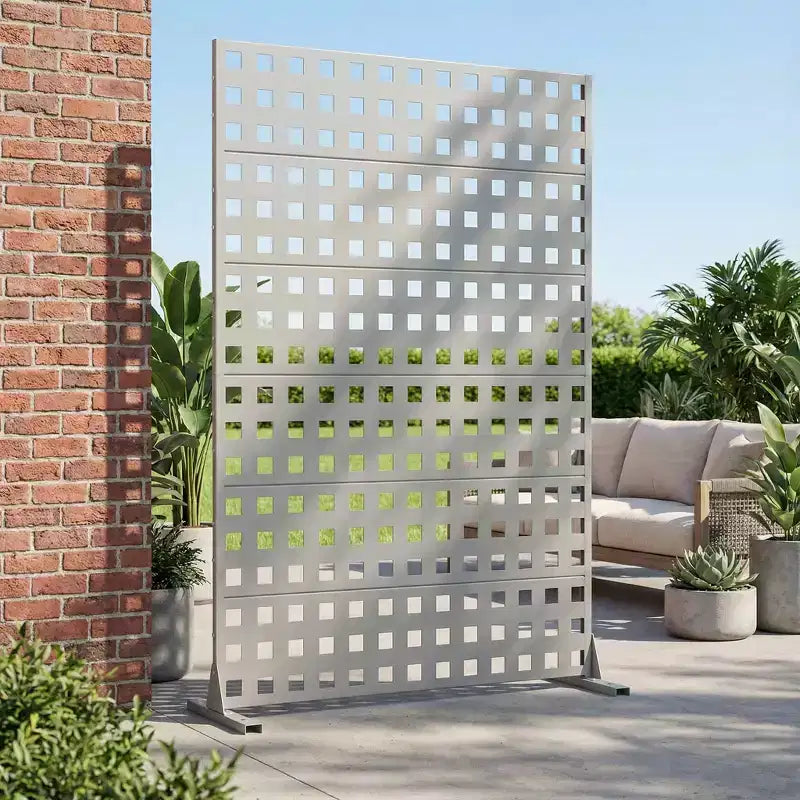 MAYEERTY Cloison de séparation en acier galvanisé gris à grille, 183x120x40 cm, paravent durable en 6 parties