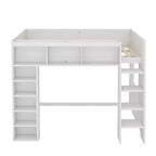 Luxystar Queen Wood Loft Bed with 8 Storage Shelves for Apartment