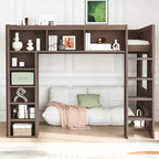 Luxystar Queen Wood Loft Bed with 8 Storage Shelves for Apartment