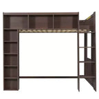 Luxystar Queen Wood Loft Bed with 8 Storage Shelves for Apartment