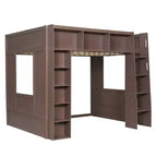 Luxystar Queen Wood Loft Bed with 8 Storage Shelves for Apartment