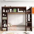 Luxystar Queen Wood Loft Bed with 8 Storage Shelves for Apartment