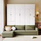Whisen Queen Murphy Bed Wall Bed & Bed Frame with Beige Sofa and Shelves, Green Panel
