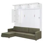 Whisen Queen Murphy Bed Wall Bed & Bed Frame with Beige Sofa and Shelves, Green Panel