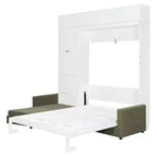 Whisen Queen Murphy Bed Wall Bed & Bed Frame with Beige Sofa and Shelves, Green Panel