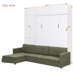 Whisen Queen Murphy Bed Wall Bed & Bed Frame with Beige Sofa and Shelves, Green Panel