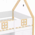 Lit mezzanine bas Luxystar avec 2 étagères, meuble de rangement et lumières, blanc et naturel
