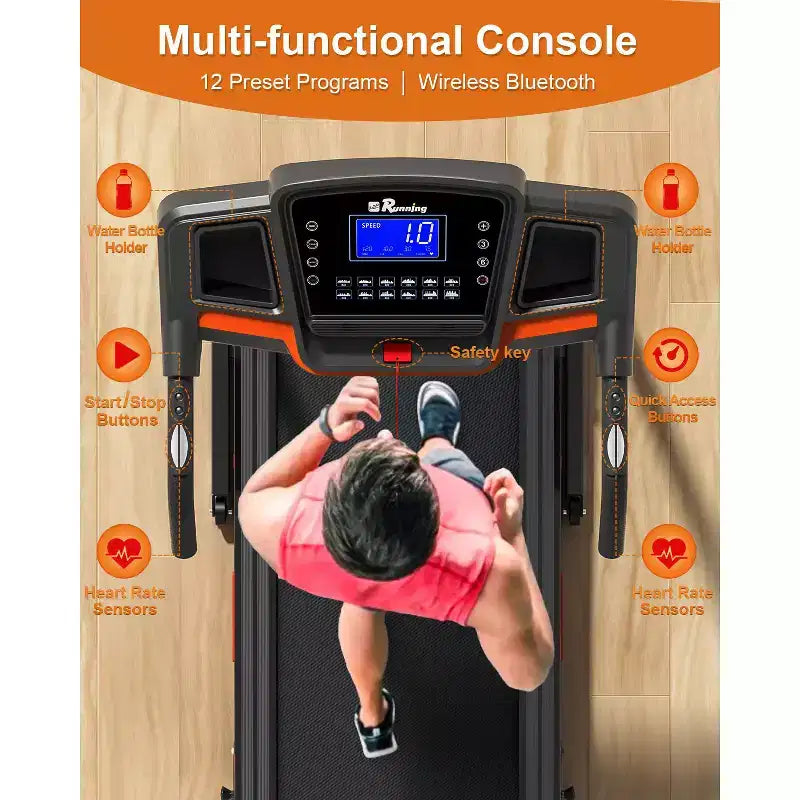 Redliro Tapis Roulant Pliable Inclinable à 3 Niveaux pour la Maison, Machine de Course avec Haut-parleurs Bluetooth, Tapis Roulant Compact avec Capacité de 150 kg