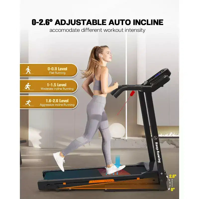 Redliro Tapis Roulant Pliable Inclinable à 3 Niveaux pour la Maison, Machine de Course avec Haut-parleurs Bluetooth, Tapis Roulant Compact avec Capacité de 150 kg