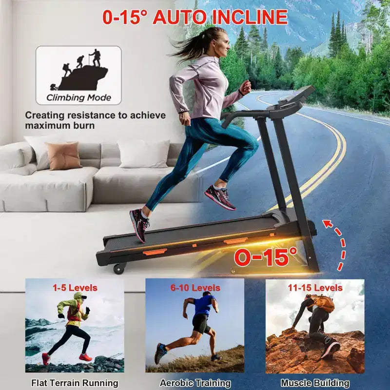 Tapis Roulant Pliable Redliro pour la Maison – Capacité 180 kg, Inclinaison Automatique, Compact et Silencieux, Idéal pour la Marche, la Course et le Fitness à Domicile