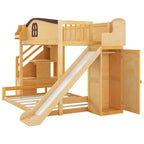 Luxystar Twin over Full Bunk Bed with Slide, Shelves, Storage Staircaseand Wardrobe for Kids' Room