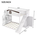 Luxystar Twin over Full Bunk Bed with Slide, Shelves, Storage Staircaseand Wardrobe for Kids' Room