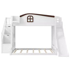 Luxystar Twin over Full Bunk Bed with Slide, Shelves, Storage Staircaseand Wardrobe for Kids' Room