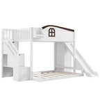 Luxystar Twin over Full Bunk Bed with Slide, Shelves, Storage Staircaseand Wardrobe for Kids' Room