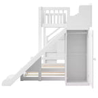 Luxystar Twin over Full Bunk Bed with Slide, Shelves, Storage Staircaseand Wardrobe for Kids' Room