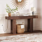Sofa Console Table with Power Outlet, USB & Type-C Charging Ports, Extra Long Narrow Table for Entryway Hallway & Living Room