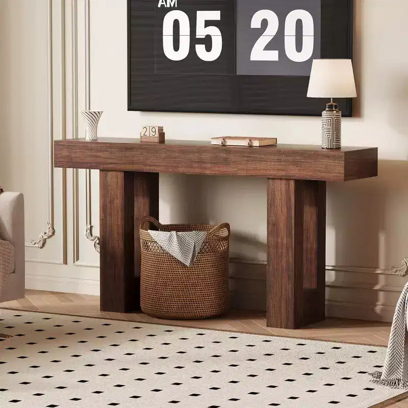 Sofa Console Table with Power Outlet, USB & Type-C Charging Ports, Extra Long Narrow Table for Entryway Hallway & Living Room