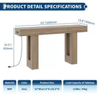 Sofa Console Table with Power Outlet, USB & Type-C Charging Ports, Extra Long Narrow Table for Entryway Hallway & Living Room