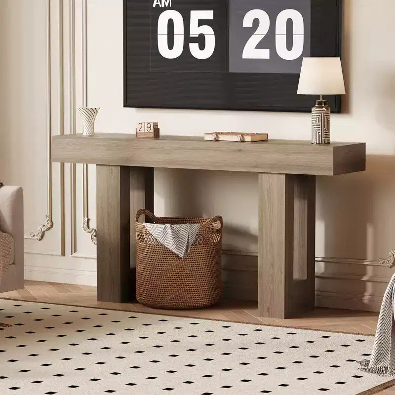 Sofa Console Table with Power Outlet, USB & Type-C Charging Ports, Extra Long Narrow Table for Entryway Hallway & Living Room