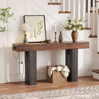 Sofa Console Table with Power Outlet, USB & Type-C Charging Ports, Extra Long Narrow Table for Entryway Hallway & Living Room