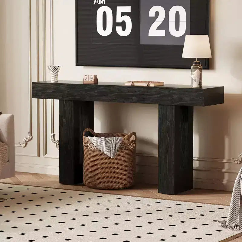 Sofa Console Table with Power Outlet, USB & Type-C Charging Ports, Extra Long Narrow Table for Entryway Hallway & Living Room