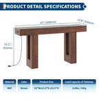 Sofa Console Table with Power Outlet, USB & Type-C Charging Ports, Extra Long Narrow Table for Entryway Hallway & Living Room