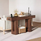 Sofa Console Table with Power Outlet, USB & Type-C Charging Ports, Extra Long Narrow Table for Entryway Hallway & Living Room