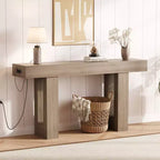 Sofa Console Table with Power Outlet, USB & Type-C Charging Ports, Extra Long Narrow Table for Entryway Hallway & Living Room
