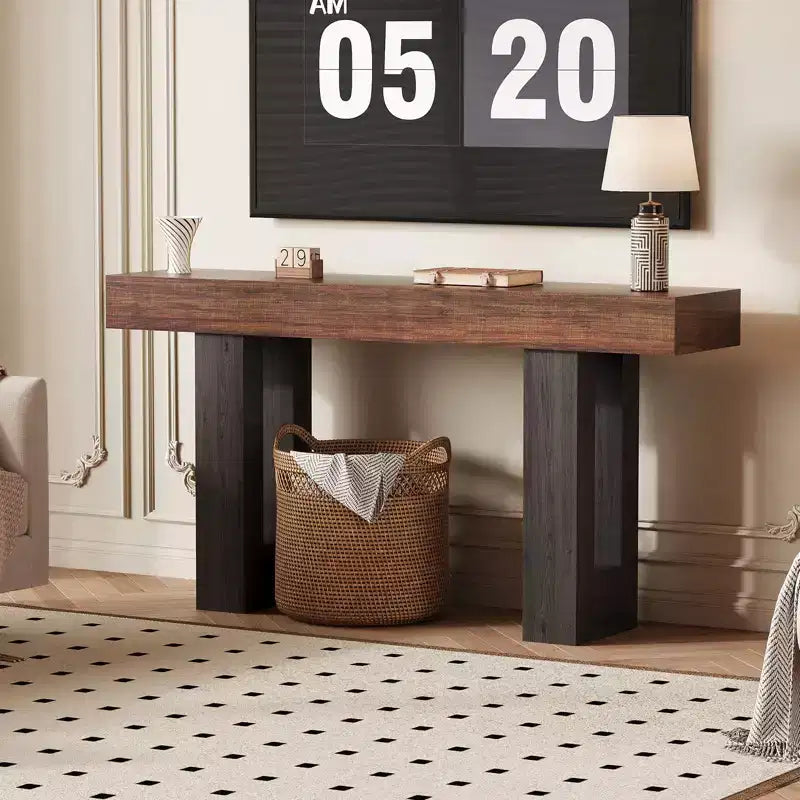 Sofa Console Table with Power Outlet, USB & Type-C Charging Ports, Extra Long Narrow Table for Entryway Hallway & Living Room