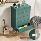Commode à 5 tiroirs pour chambre à coucher, commode en bois de 29,5 pouces, commode cannelée avec poignées en métal doré, organisateur grande capacité pour couloir et entrée