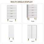Commode à 5 tiroirs pour chambre à coucher, commode en bois de 29,5 pouces, commode cannelée avec poignées en métal doré, organisateur grande capacité pour couloir et entrée